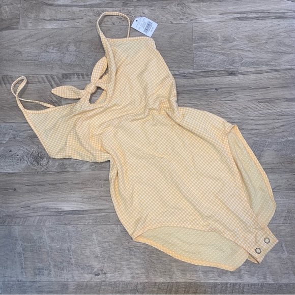 American Eagle Outfitters Tops - American Eagle Soft Gingham Check Bow Front Bodysuit